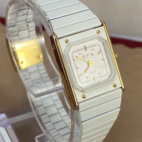 Vintage Gold SFA Tank Style White Swiss Made Watch